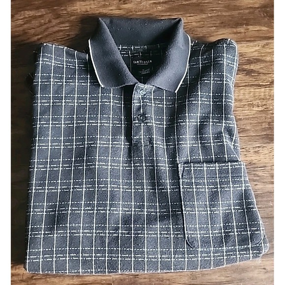 Van Heusen Mens Large Long Sleeve  Shirt Striped Black Pocket - Picture 1 of 8